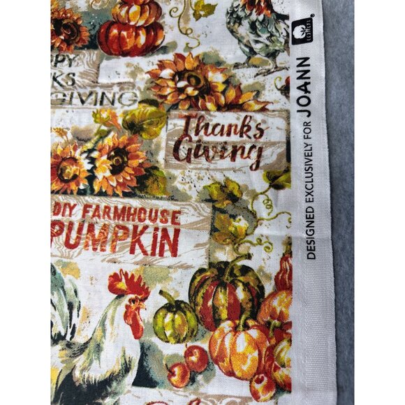 Thanksgiving-Themed Cotton Fabric 25"x44" Joann Roosters Pumpkins Sunflowers Des - Picture 3 of 12